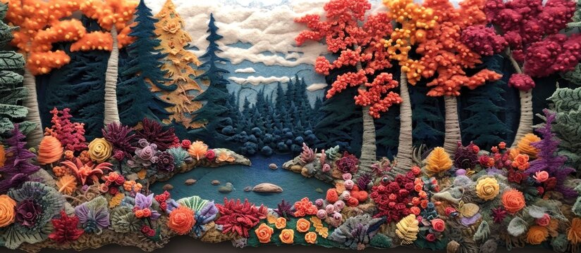 A felt picture is crafted by a girl.