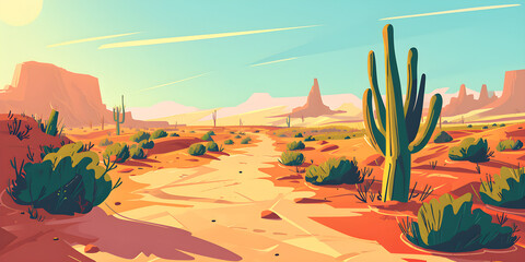 Fototapeta na wymiar cute cartoon illustration of desert landscape banner