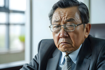 Fototapeta premium senior Asian businessman reacting to bad news