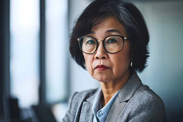 senior Asian businesswoman reacting to bad news - obrazy, fototapety, plakaty