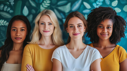 Diverse group of female managers in bright casual attire.