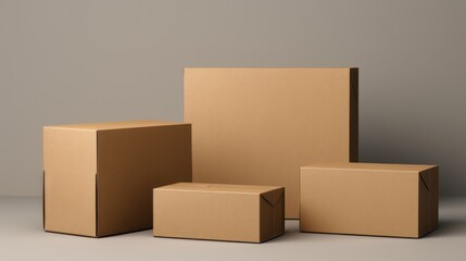 3D rendering closed packaging cardboard box, blank label mockup.