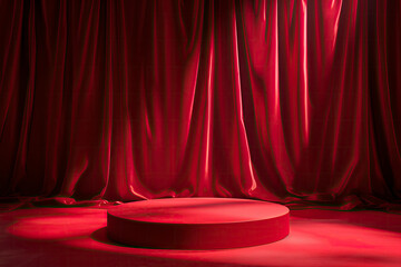 Elegant Red Stage with Velvet Curtains and Spotlight
