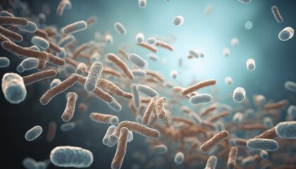 Bacteria microscópica flotando - obrazy, fototapety, plakaty