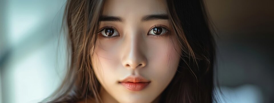 Asian Female Envious Charming Backdrop With Copyspace Generative AI