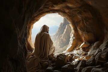 Resurrection moment: jesus christ's rebirth, the unveiling of the tomb in the sacred cave, a divine narrative of hope, faith, and spiritual awakening in Christian tradition Easter - obrazy, fototapety, plakaty