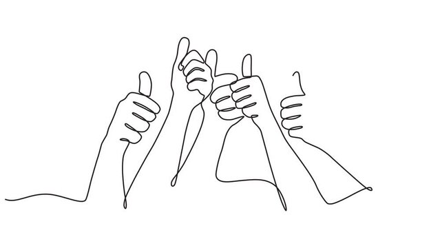 Continuous One Line Animation. Hand Drawn Animated Motion Graphic Element Of Many Giving Thumbs Up .Concept Of Many People Congratulating The Winner And Giving His Thumbs Up. 4k Videos