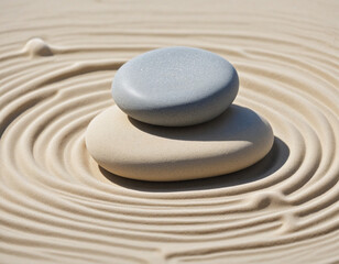 Fototapeta na wymiar Japanese meditation garden with stones, sand, and rocks for peaceful balance and harmony