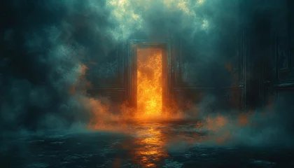 Foto op Plexiglas A smoky room on fire © NeuroSky