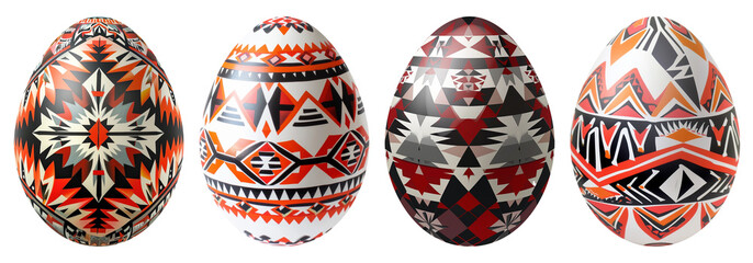 Four Native American Indian design Easter Eggs with a transparent background