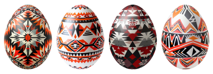 Four Native American Indian design Easter Eggs with a transparent background
