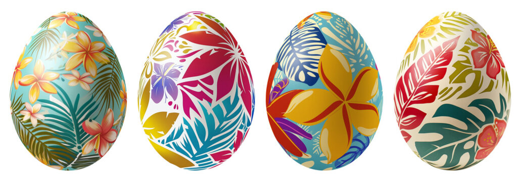 Four Hawaiian design Easter Eggs with a transparent background