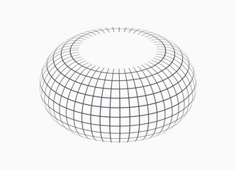 Wireframe globe sphere graphic planet circle concept. Vector Wire sphere line round shape 3d grid design.