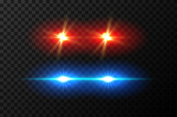 Vector Vivid Police Lights Effect on Transparent Background, Realistic Emergency Services Illustration