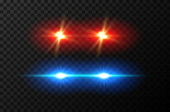 Vector Vivid Police Lights Effect on Transparent Background, Realistic Emergency Services Illustration