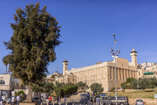 The Cave of the Patriarchs (Tomb of the Patriarchs, Machpelah), a religious shrine, in the downtown of Palestinian city of Hebron, West Bank, Palestine. 