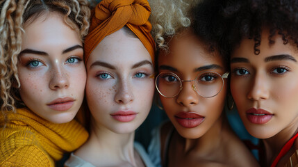 Diverse group of women in closeup portrait, most with curly hair.