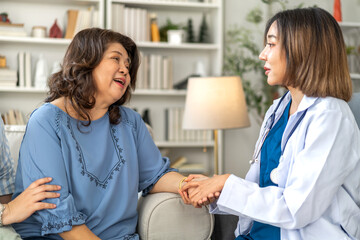 Portrait of smiling caring asian doctor service help support discussing and consulting taking care,...