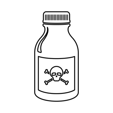 Poison bottle or toxic liquid with skull and crossbones on the front in line drawing vector