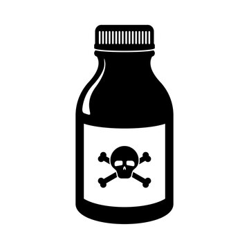 Poison bottle or toxic liquid with skull and crossbones on the front in vector