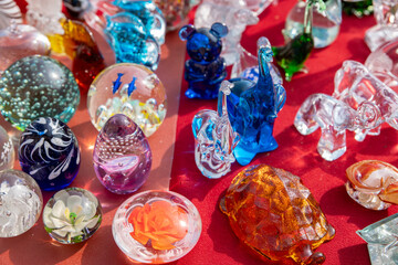 Colorful glass decoration collection antique market
