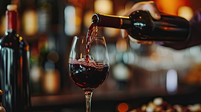 bartender pouring red wine into a glass. Hospitality, beverage and wine concept.