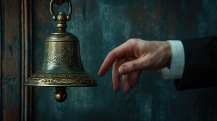 Restaurant bell vintage with hand. The bell of a psychologist - obrazy, fototapety, plakaty