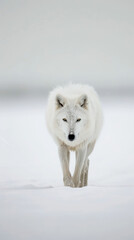 Obraz premium White Arctic fox in winter pelage in its natural habitat in the tundra