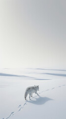 White Arctic fox in winter pelage in its natural habitat in the tundra