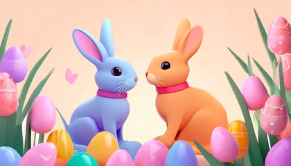 easter bunnies with easter eggs 