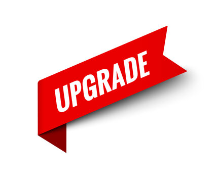 Vibrant Red Upgrade Banner tag. Red ribbon upgrade promotion concept tag icon.