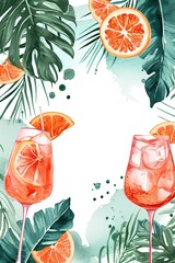 aperol spritz watercolor illustration, tasty cocktail invitation