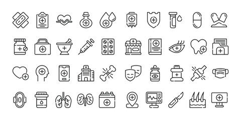 Medical Icon Set With Outline Style