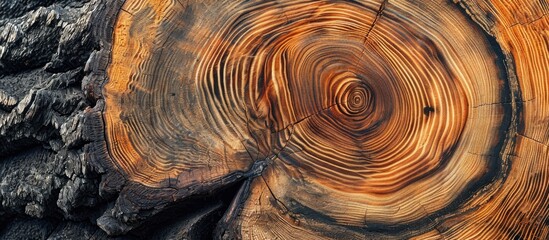 Detailed photo showcasing the organic textures and patterns of a newly chopped tree trunk or log. - obrazy, fototapety, plakaty