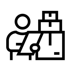 Icono de almacenista. Gestión de inventarios, logística, control de almacén. Ilustración vectorial