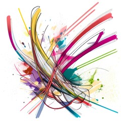 abstract watercolor digital drawing, combination of vector graphics and paint software, featuring multiple intersecting objects, gestural lines in random color scheme, using a splatter technique