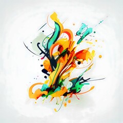 abstract watercolor digital drawing, combination of vector graphics and paint software, featuring multiple intersecting objects, gestural lines in random color scheme, using a splatter technique