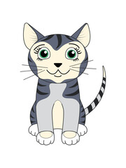 Sitting cute cat vector. The illustration is done by hand in a cartoon style.