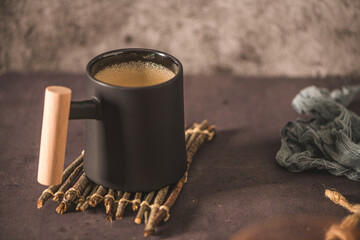 Coffee mug on a dark slate