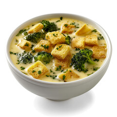 Broccoli Cheddar Soup isolated on white
