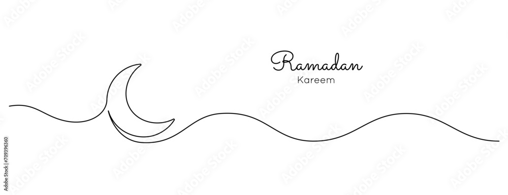Leinwandbilder one continuous line drawing of moon. ramadan kareem banner in simple linear style. sleep symbol with