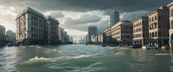 Crédence de cuisine en verre imprimé Chicago Devastation of a Dystopian City ravaged by Climate Change and Global Warming.