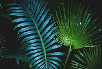 Tropical Foliage Radiating Blue and Green Light