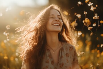 portrait of a happy woman in autumn park