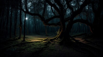 night forest in the fog