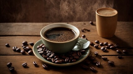Fototapeta na wymiar cup of coffee with beans