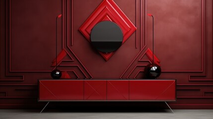 Red Room With TV stand, A Contemporary Interior Design, Art Deco Style