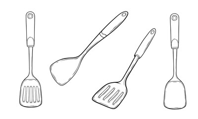 Set of cooking kitchen spatula utensils vector hand-drawn illustration