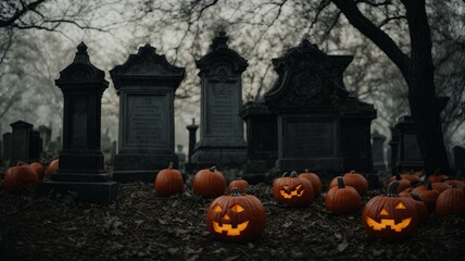 halloween pumpkin in the cemetery