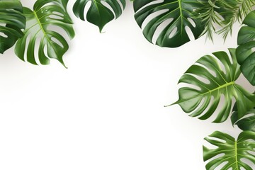 Monstera tropical leaves framing white background